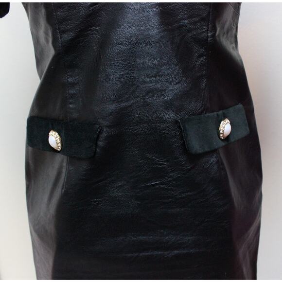 La Semaine Paris Black Elisa Faux Leather Velvet Puff Sleeve Dress Size 36/US 4 - Picture 4 of 8